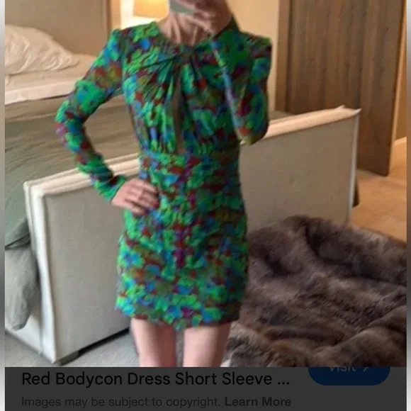 Zara Multicolor Floral Long Sleeve mini body-con Dress XS - Picture 2 of 11